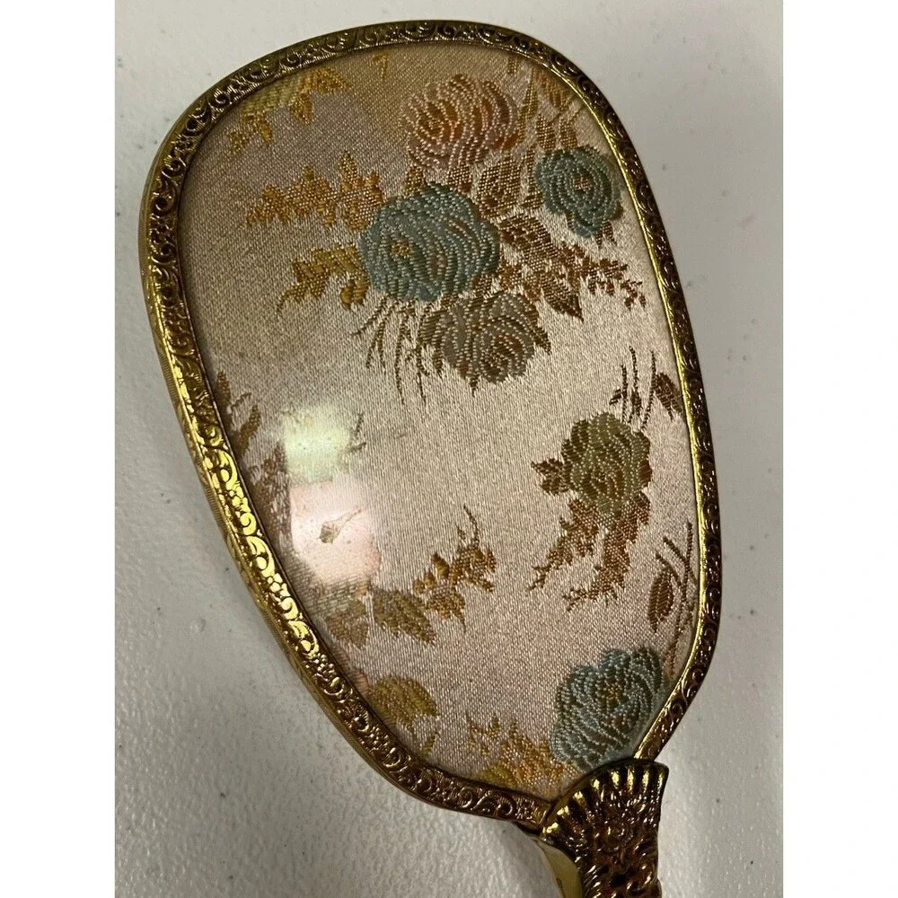 Floral Vanity Hairbrush Ornate Gold Tone 10” Vintage Boudoir Victorian
